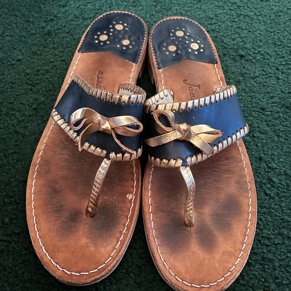 Navy blue and gold jack rogers